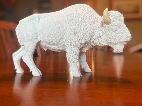 American Bison Buffalo Sculpture Marble Great Plains Ivory Horns Art